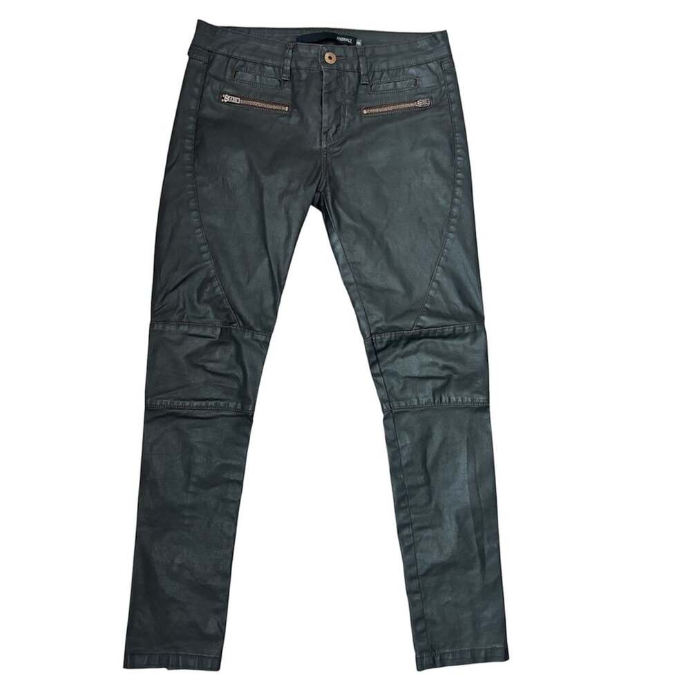 Animale Black Faux Leather Retro Skinny Pants with Zipper Biker Size 38